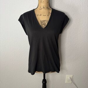 Frame Black Le Mid Rise V Pima Organic Cotton V Neck Short Sleeve Size XS FLAW